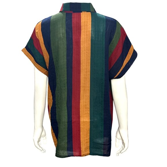 CCC Unisex Multicolor Striped Button Up Shirt Polyester Casual Retro Chic Large - Picture 3 of 9